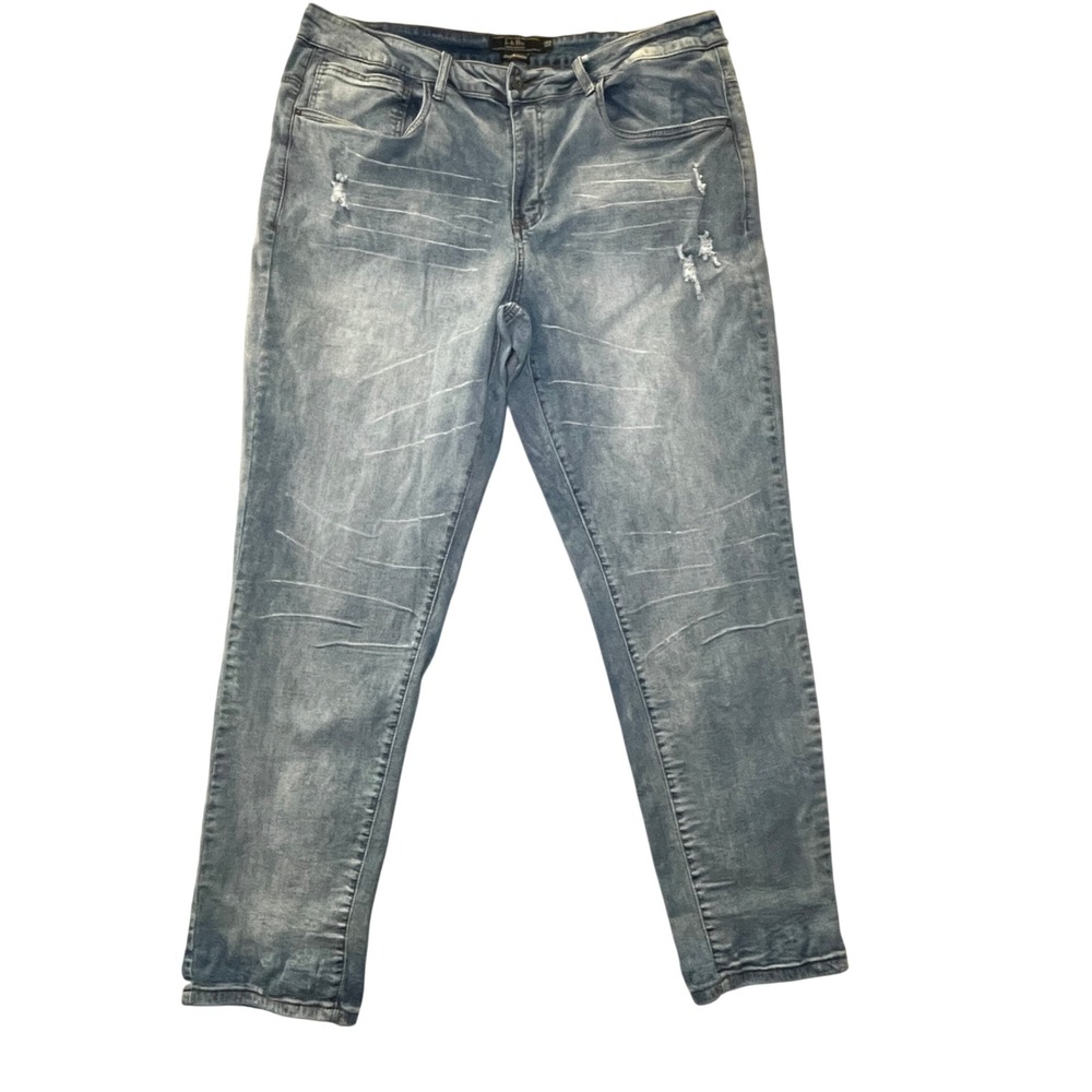 Lucky & Blessed Boyfriend Jeans Womens 22 Light Wash Distressed Stretch Denim